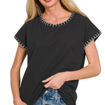 Main Street Stitch Top - Black Tops Zenana