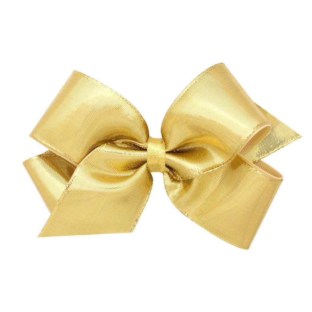 Medium Metallic Lame Overlay Bow - Gold Kids Hair Accessories Wee Ones