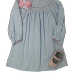 Mery Dress - Lt. Blue Knit Bishop Girls Occasion Dresses Petit Bebe