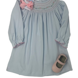 Mery Dress - Lt. Blue Knit Bishop Girls Occasion Dresses Petit Bebe