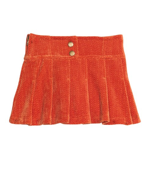 Pleated Skort - Rust Herringbone Corduroy Girls Skirts + Bloomers Bisby