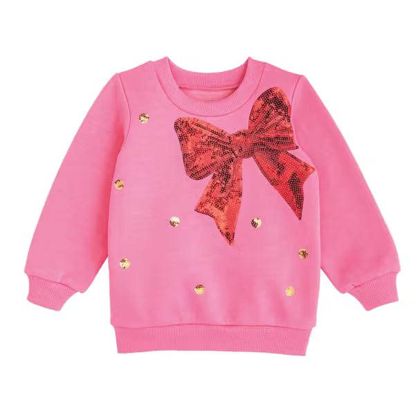 Red Bow Sweatshirt Girls Sweaters + Sweatshirts Mudpie