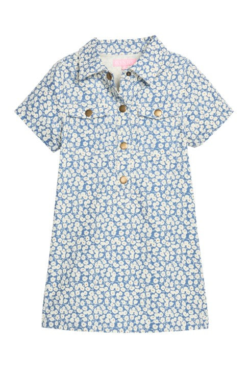 Safari Popover Dress - French Blue Corduroy Girls Occasion Dresses Bisby