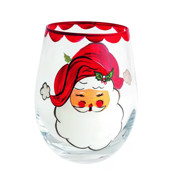 Santa Painted Wine Glass Seasonal Mudpie