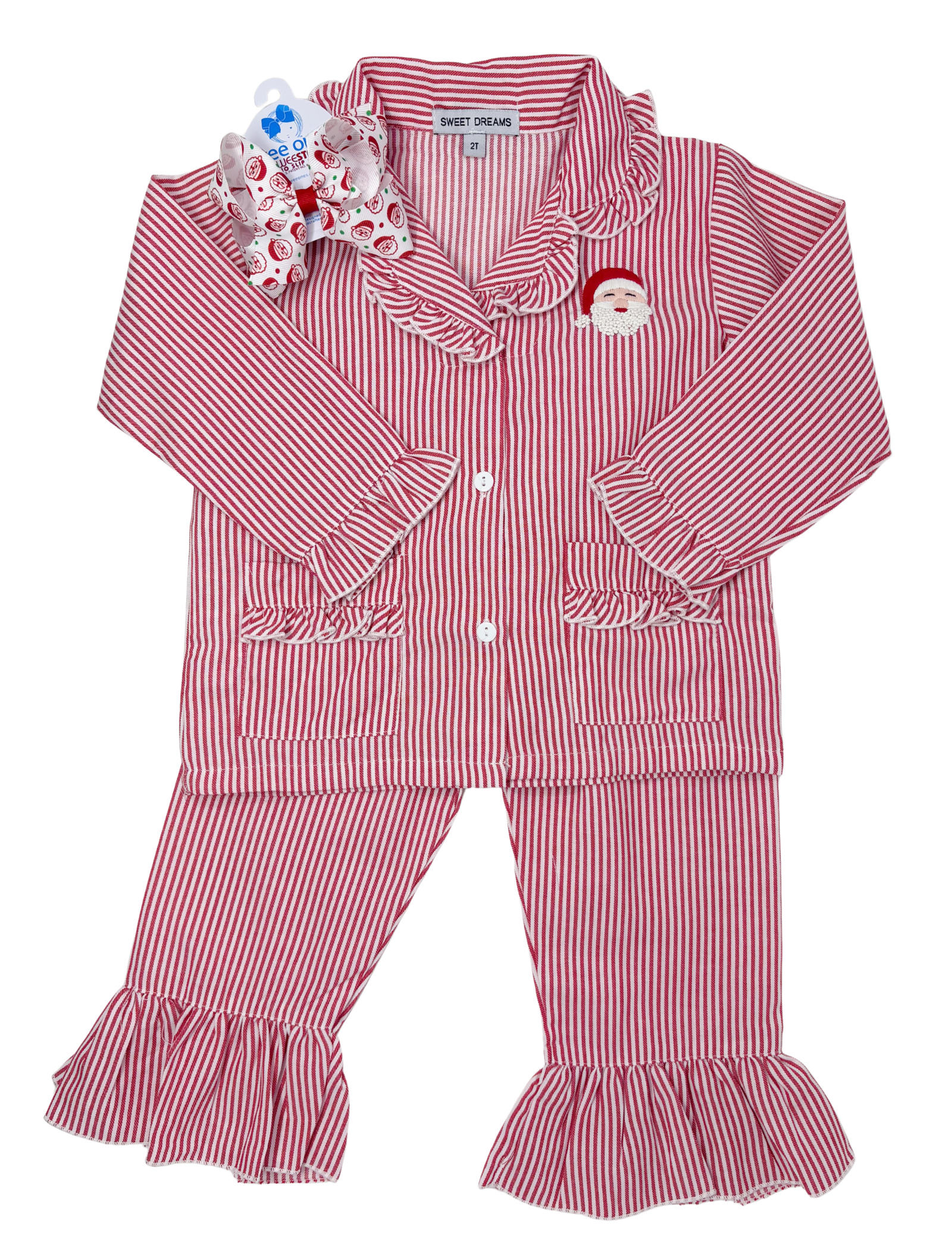 Santa Stripe Ruffle Pajamas Kids Pajamas Sweet Dreams