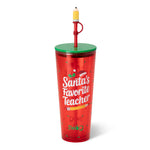 Santa's Favorite Teacher Plastic Tumbler 24oz Seasonal Swig