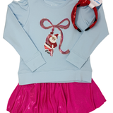 Sequin Santa Bow - Light Blue Holly