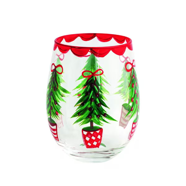 Tree Painted Wine Glass Seasonal Mudpie