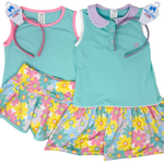 Tori Tank - Totally Turquoise/Flamingo Pink Girls Tops + Tees Set Athleisure