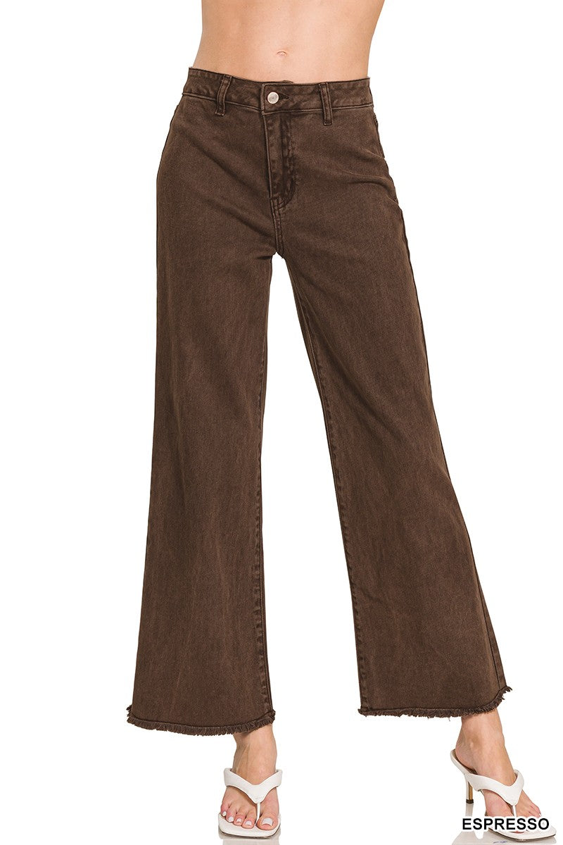 Weekend Wide Crop Pants - Espresso Jeans Zenana
