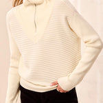 Zip Up V-Neck Sweater - Cream Sweaters Tribal