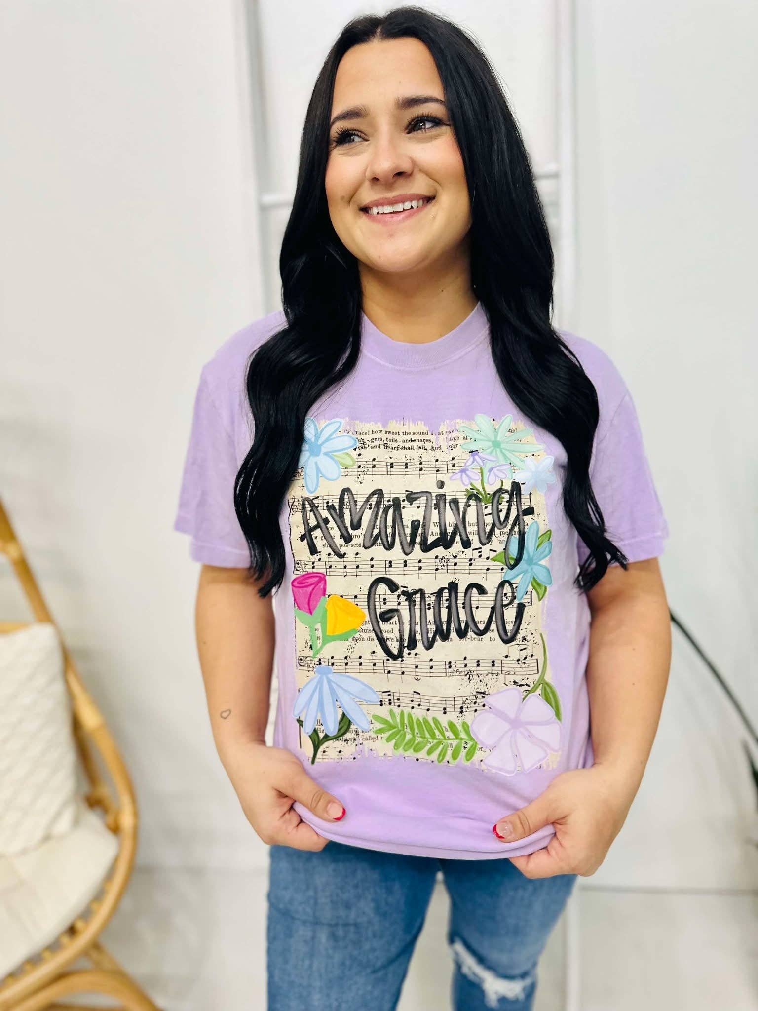 Amazing Grace Floral Hymn Tee Tops Dash Forward Wholesale