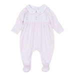 Anna Smocked Collared Footie - Pink Baby Sleepwear Magnolia Baby