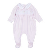 Anna Smocked Collared Footie - Pink Baby Sleepwear Magnolia Baby
