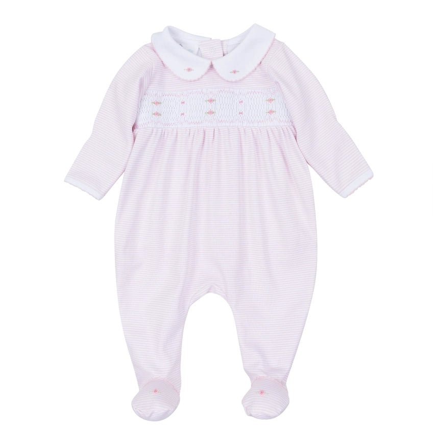 Anna Smocked Collared Footie - Pink Baby Sleepwear Magnolia Baby