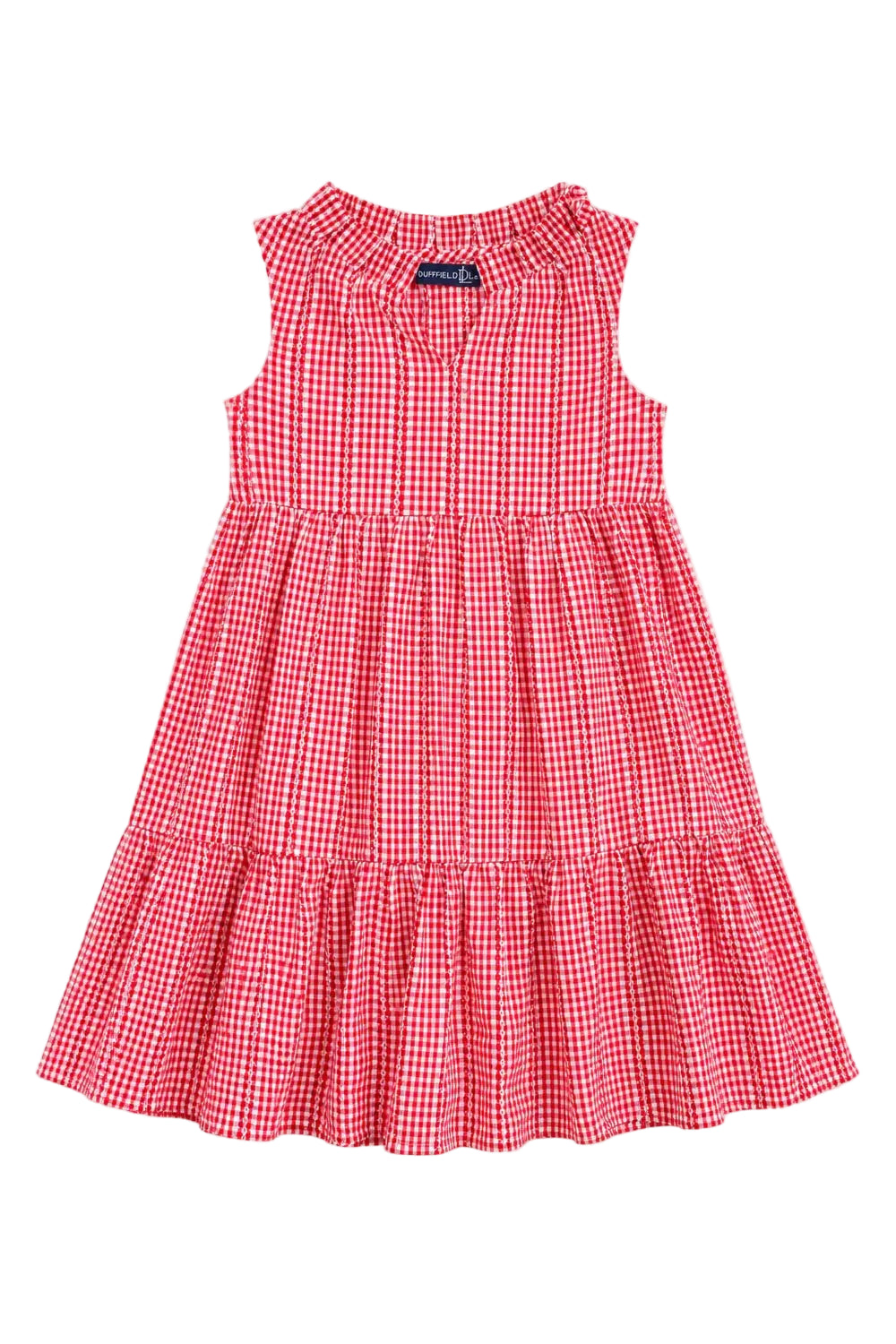 Annika Dress - Red Stitched Gingham Girls Play Dresses Duffield Lane