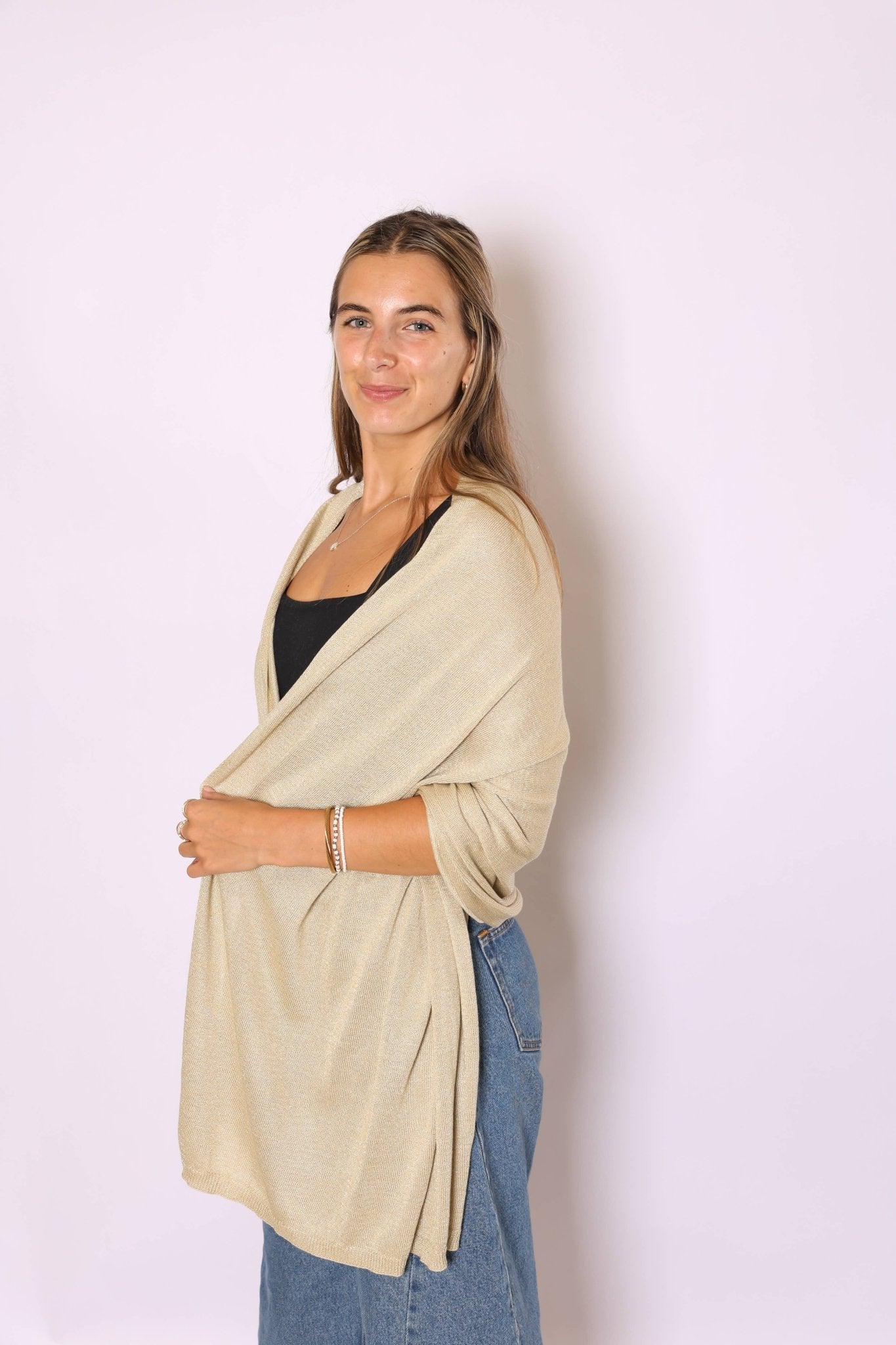 Ari Metallic Bamboo Shawl - Metallic Gold Outerwear Top It Off