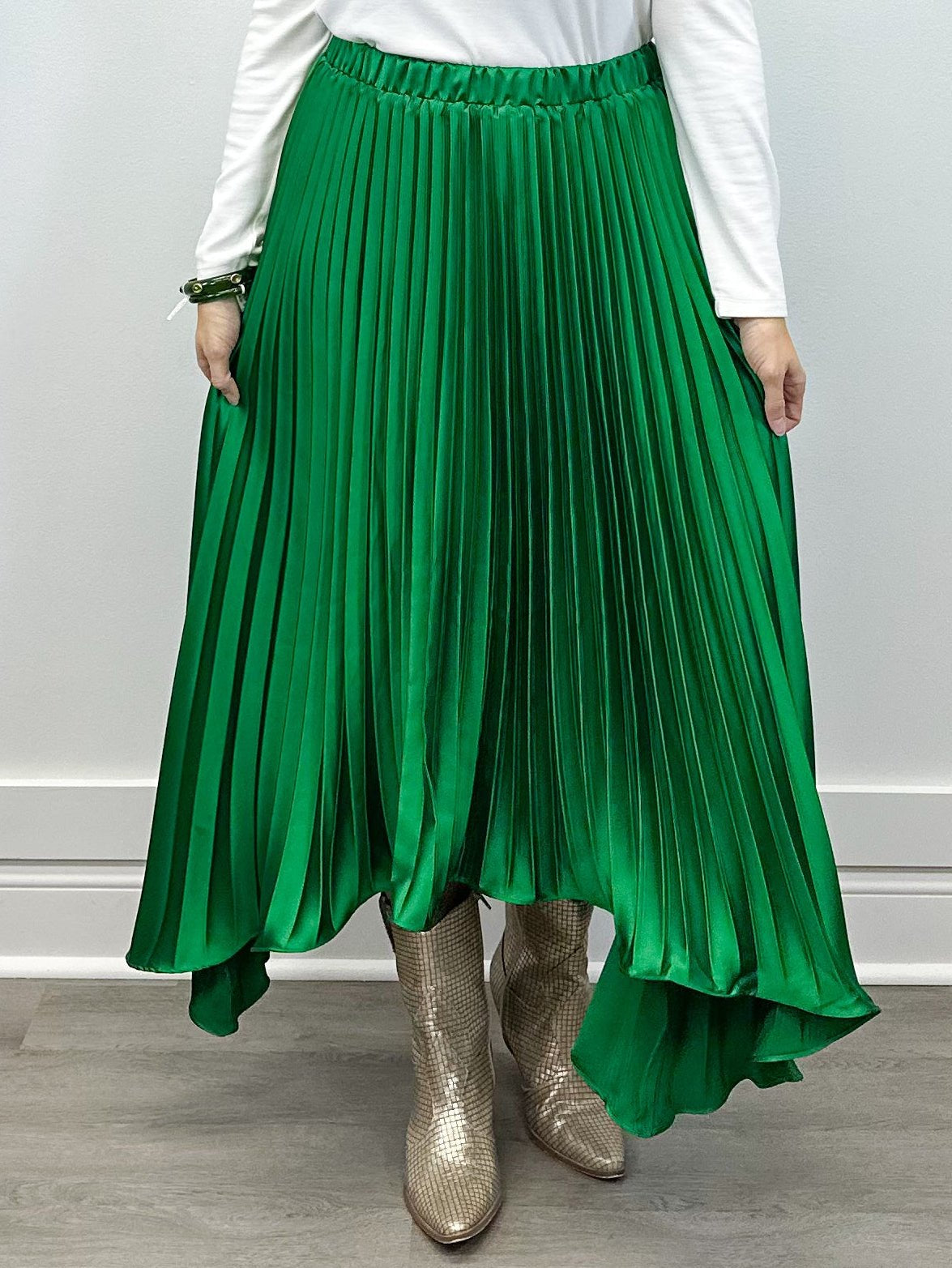 Asymmetrical Midi Skirt - Emerald Green Skirts FATE