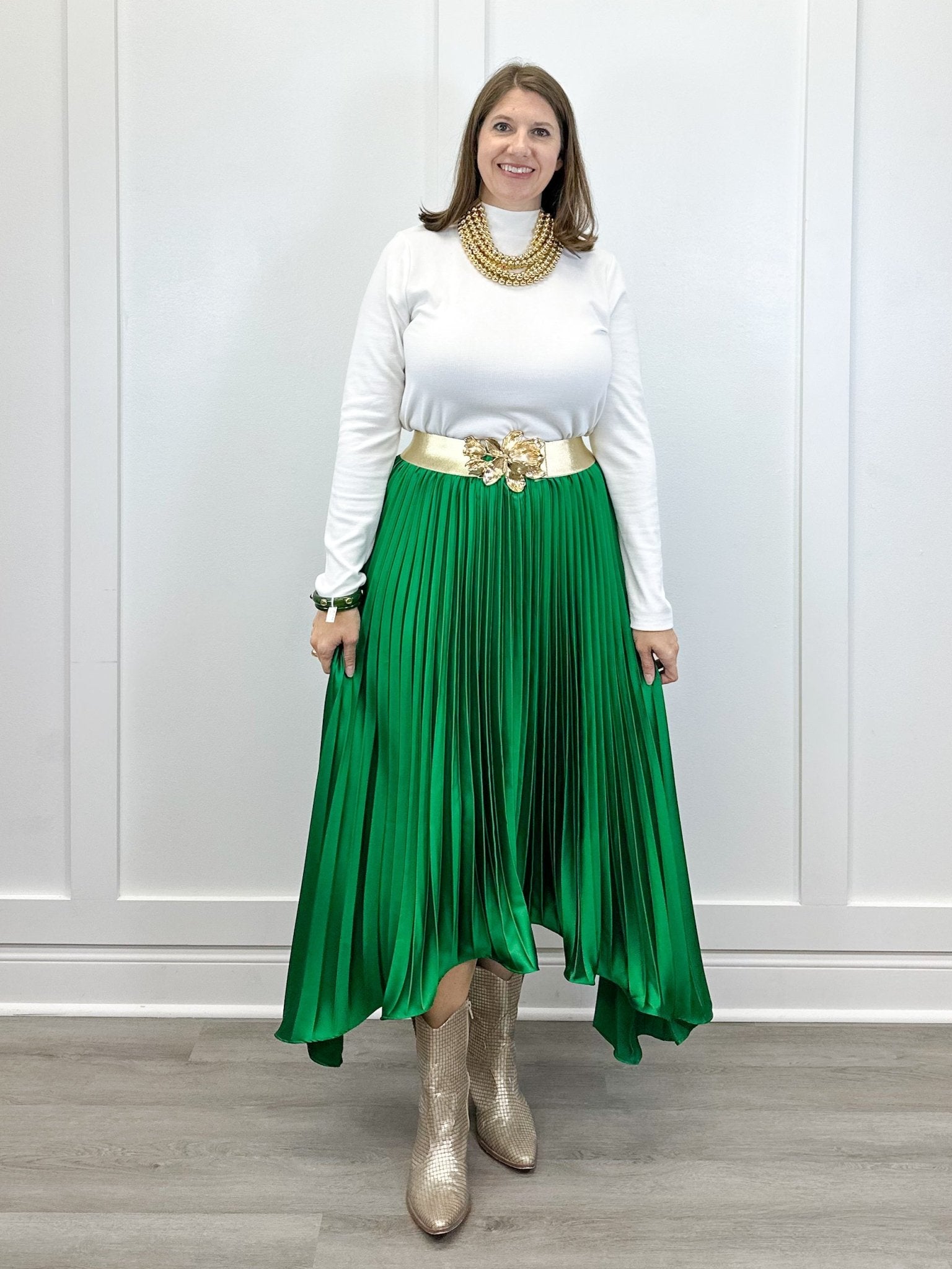 Asymmetrical Midi Skirt - Emerald Green Skirts FATE