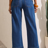 Audrey Hugging Wide Crop Denim - Faded Blue Jeans Tribal