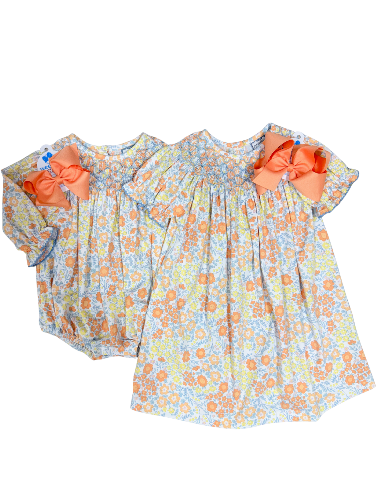 Autumn Breeze Smocked Geo Bubble Girls Bubbles + Rompers Three Sisters