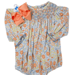 Autumn Breeze Smocked Geo Bubble Girls Bubbles + Rompers Three Sisters