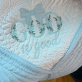 Baby Medallion Quilt Baby Accessories Oriental Products White with Blue Trim - God is Good