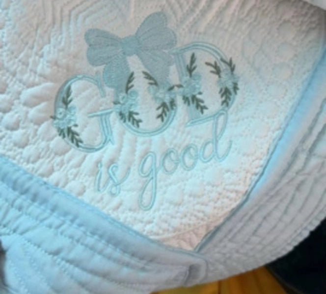 Baby Medallion Quilt Baby Accessories Oriental Products White with Blue Trim - God is Good