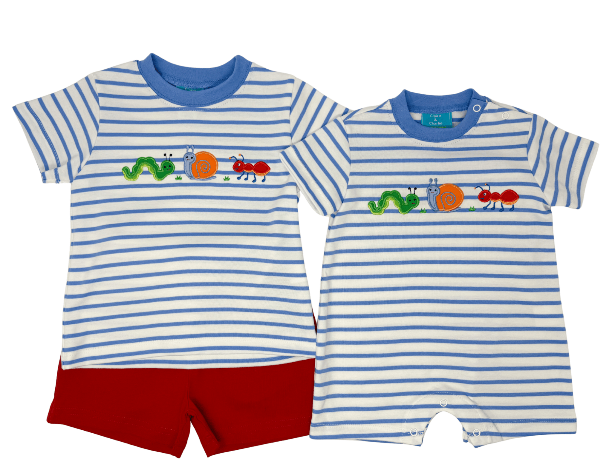 Backyard Bugs Boys T-Shirt - Blue Stripe Boys Tees Claire & Charlie