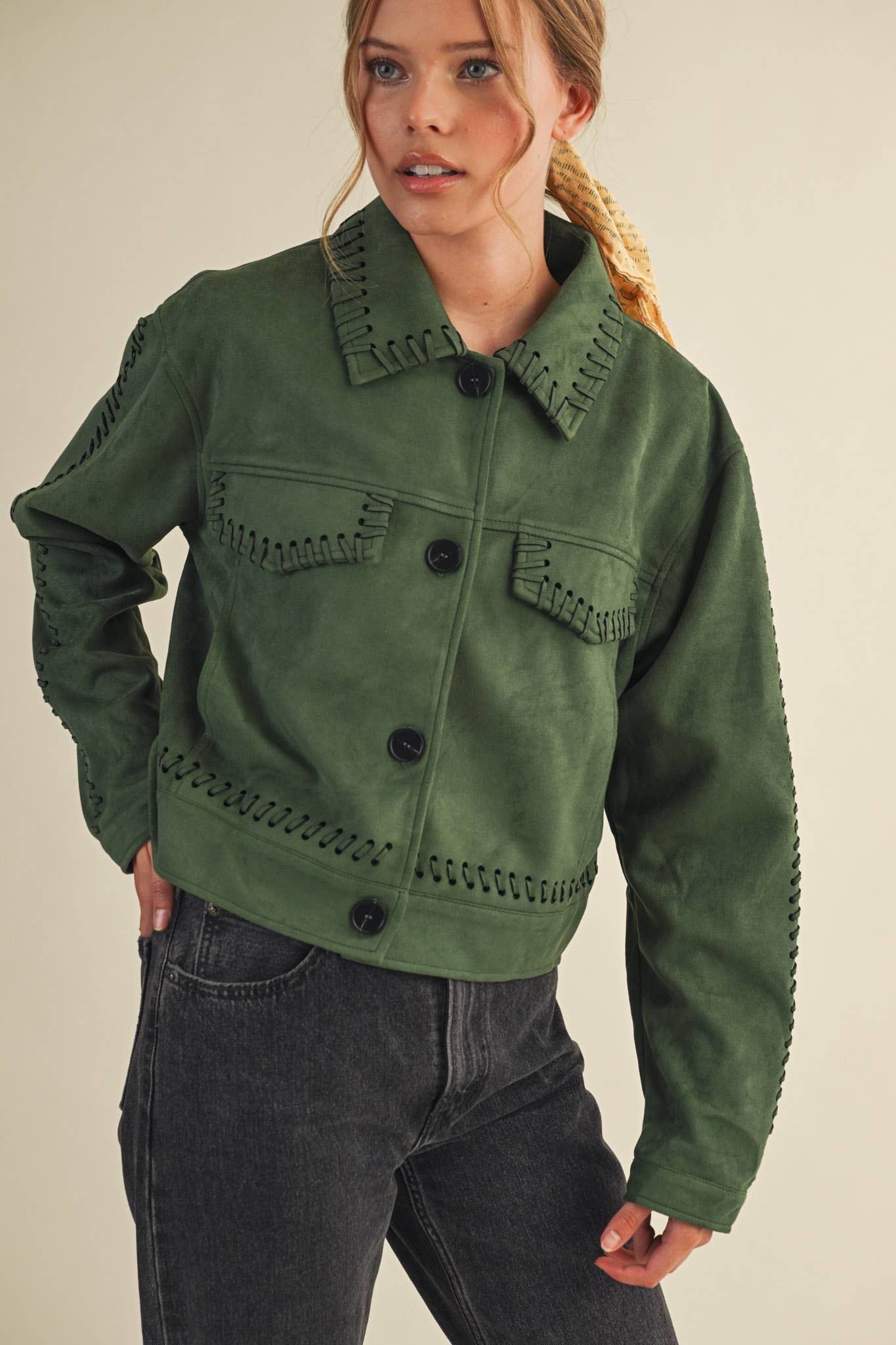 Whipstitch Suede Jacket - Hunter Green Outerwear &MERCI