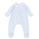 Benjamin Smocked Collared Footie - Lt. Blue Baby Sleepwear Magnolia Baby