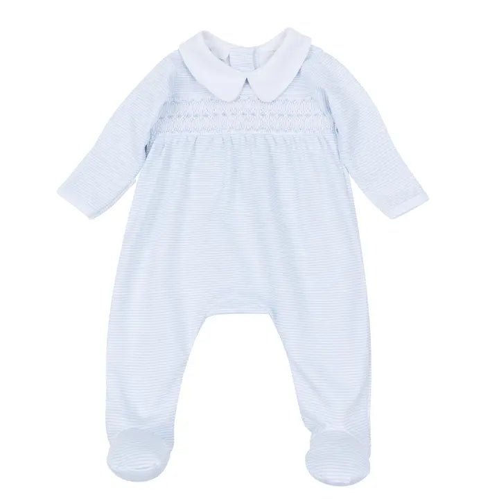 Benjamin Smocked Collared Footie - Lt. Blue Baby Sleepwear Magnolia Baby