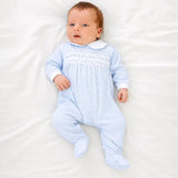 Benjamin Smocked Collared Footie - Lt. Blue Baby Sleepwear Magnolia Baby