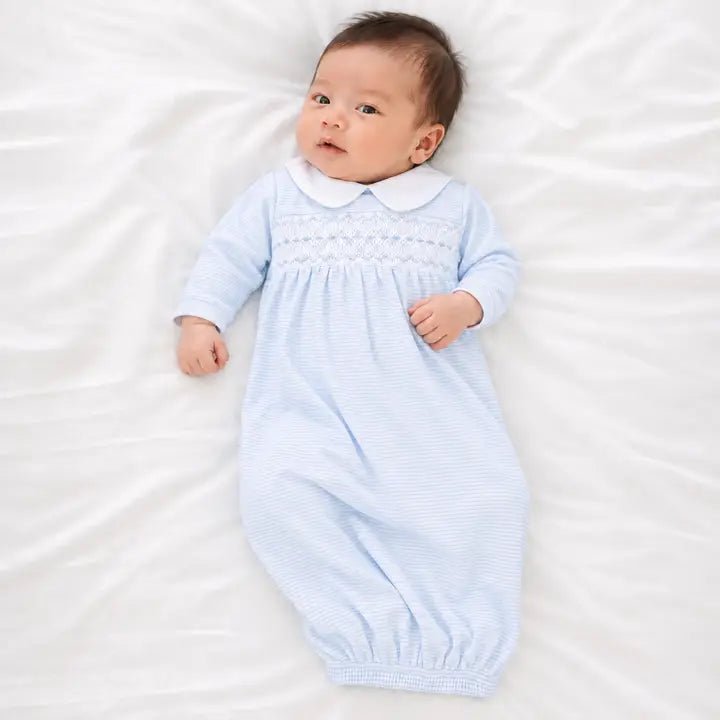 Benjamin Smocked Collared Gown - Lt. Blue Baby Sleepwear Magnolia Baby
