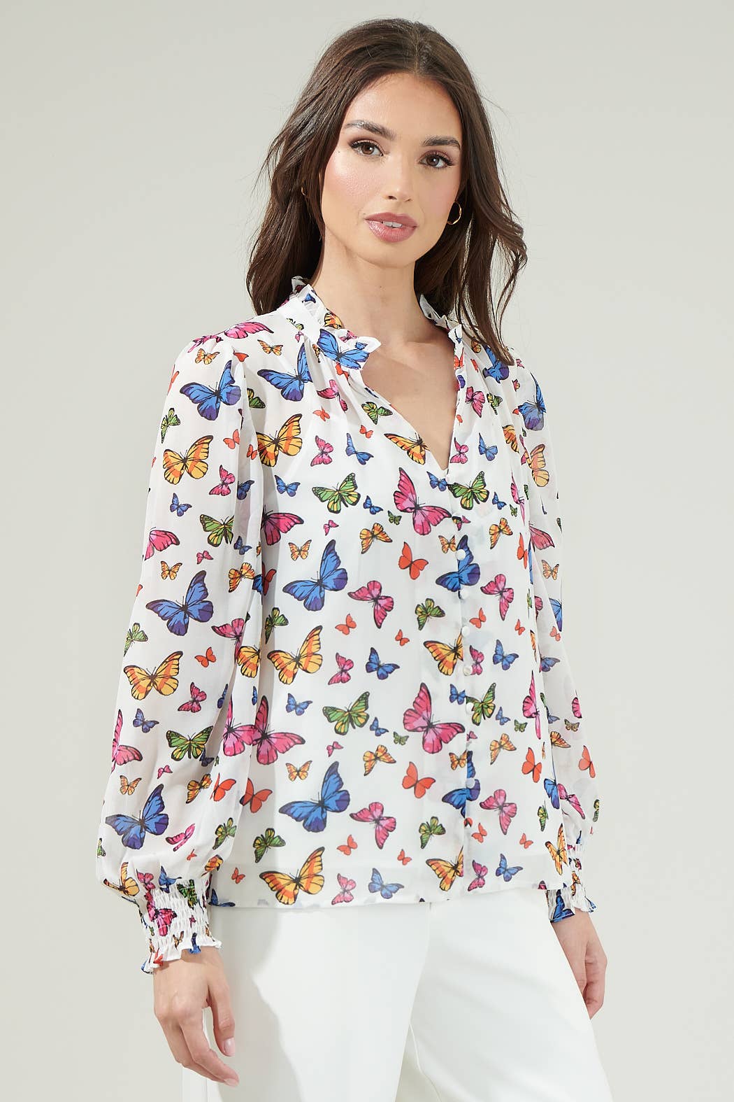 Bess Butterfly Long Sleeve Blouse Tops Sugarlips