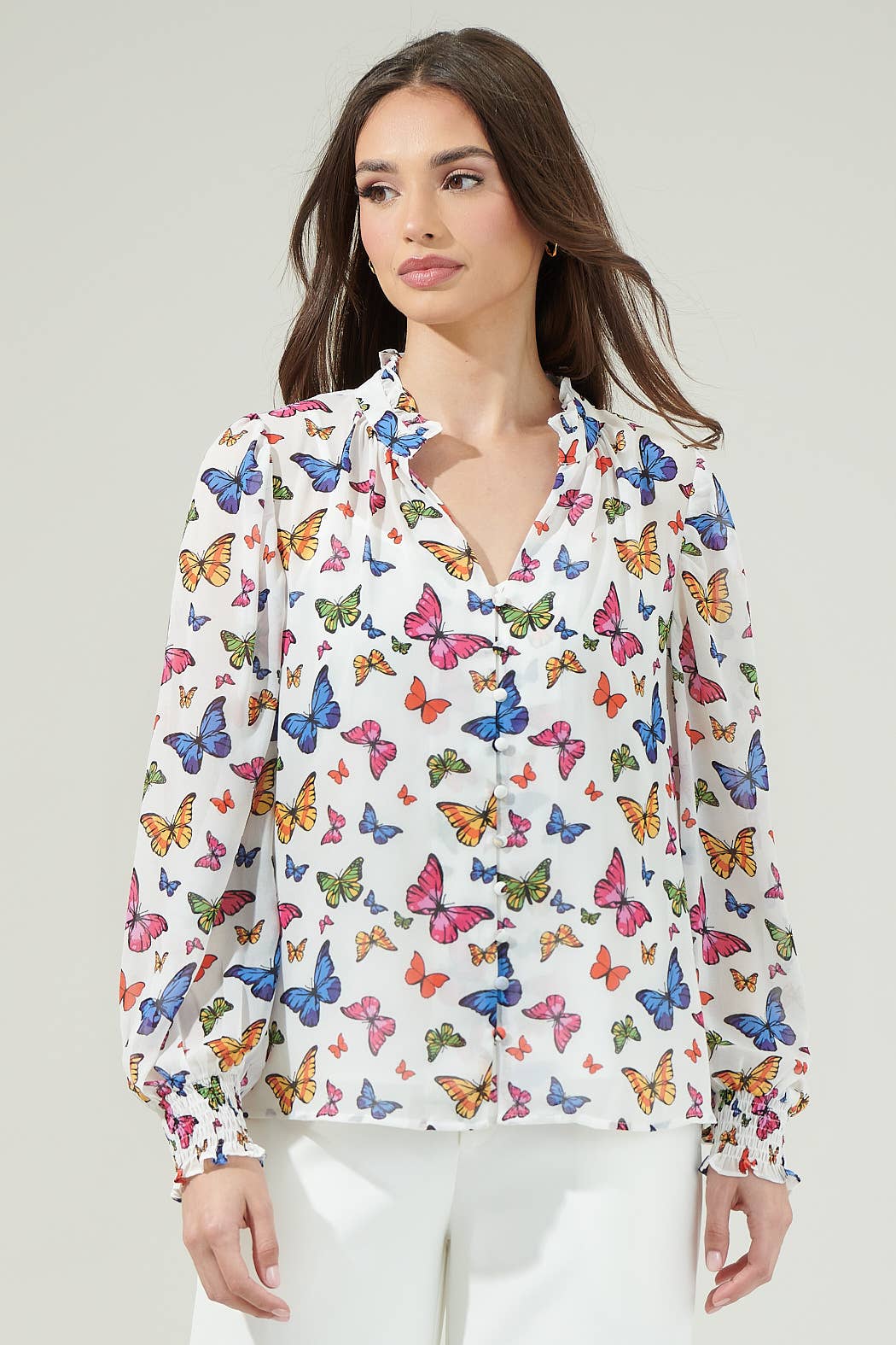 Bess Butterfly Long Sleeve Blouse Tops Sugarlips
