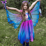 Blue Butterfly Twirl Dress w/ Wings & Headband Kids Jewelry Great Pretenders