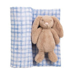 Blue Check Swaddle & Rattle Set Baby Accessories Mudpie