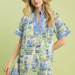 Blue China Garden Dress Short Dresses Umgee