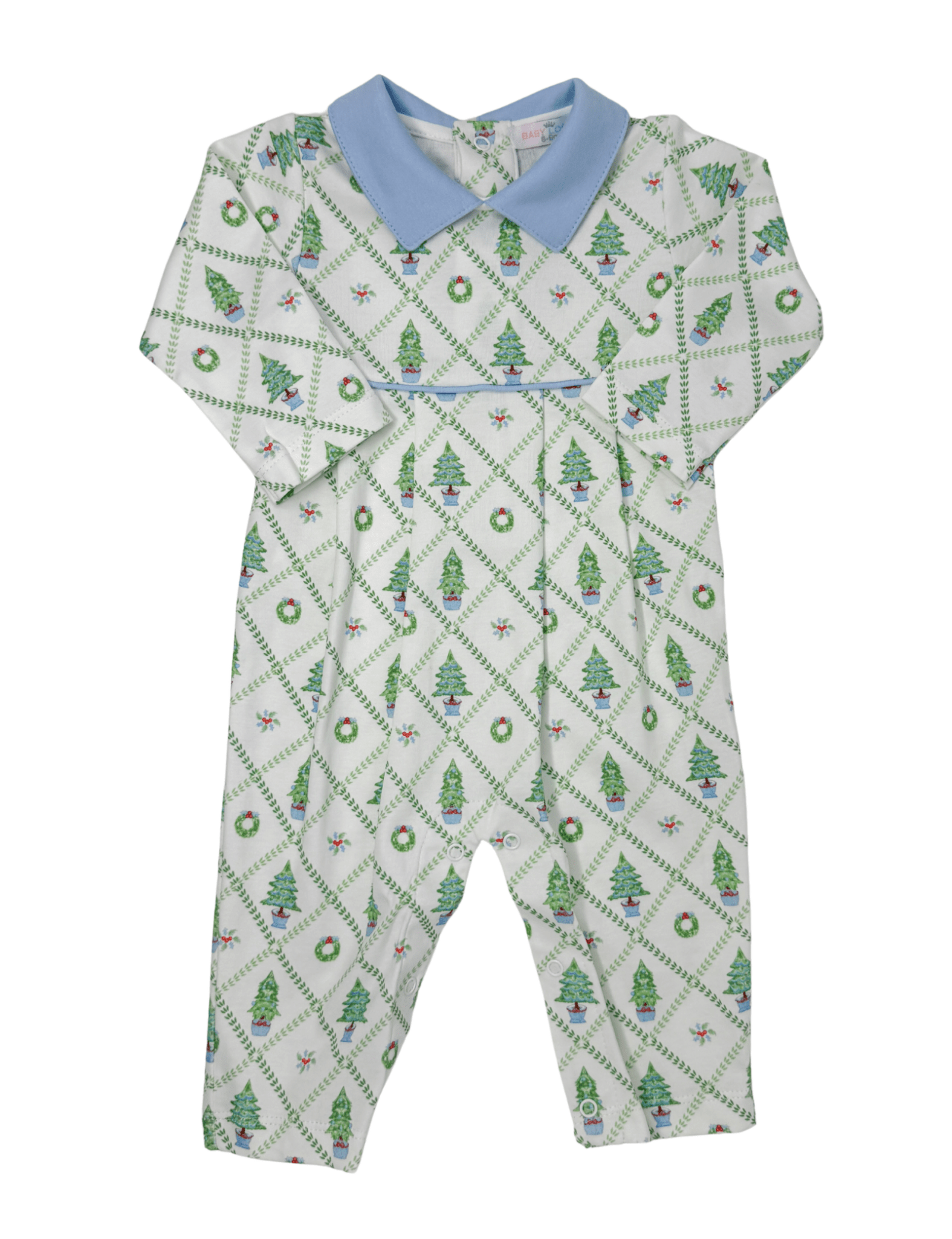 Blue Christmas Tree Pima Romper Boys Bubbles + Rompers Baby Loren