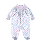 Blue Coquettes Hand Smock Bishop Footie - Sugar Babies Children's Boutique/Meg's Shoppe