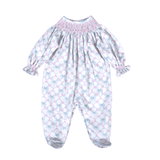 Blue Coquettes Hand Smock Bishop Footie - Sugar Babies Children's Boutique/Meg's Shoppe