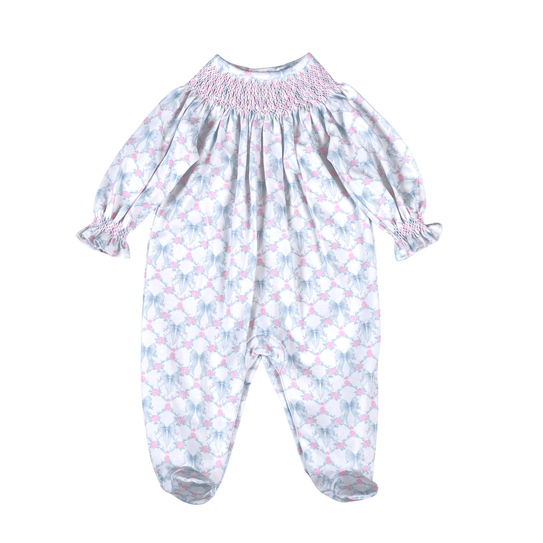 Blue Coquettes Hand Smock Bishop Footie - Sugar Babies Children's Boutique/Meg's Shoppe