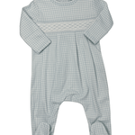 Blue Gingham Classic Pima Hand Smocked Footie Baby Sleepwear Baby Loren