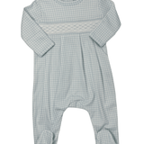Blue Gingham Classic Pima Hand Smocked Footie Baby Sleepwear Baby Loren