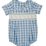 Blue Gingham Geo Bubble Boys Bubbles + Rompers Banana Split