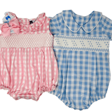 Blue Gingham Geo Bubble Boys Bubbles + Rompers Banana Split