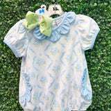 Blue Hydrangea Bubble Girls Bubbles + Rompers Three Sisters