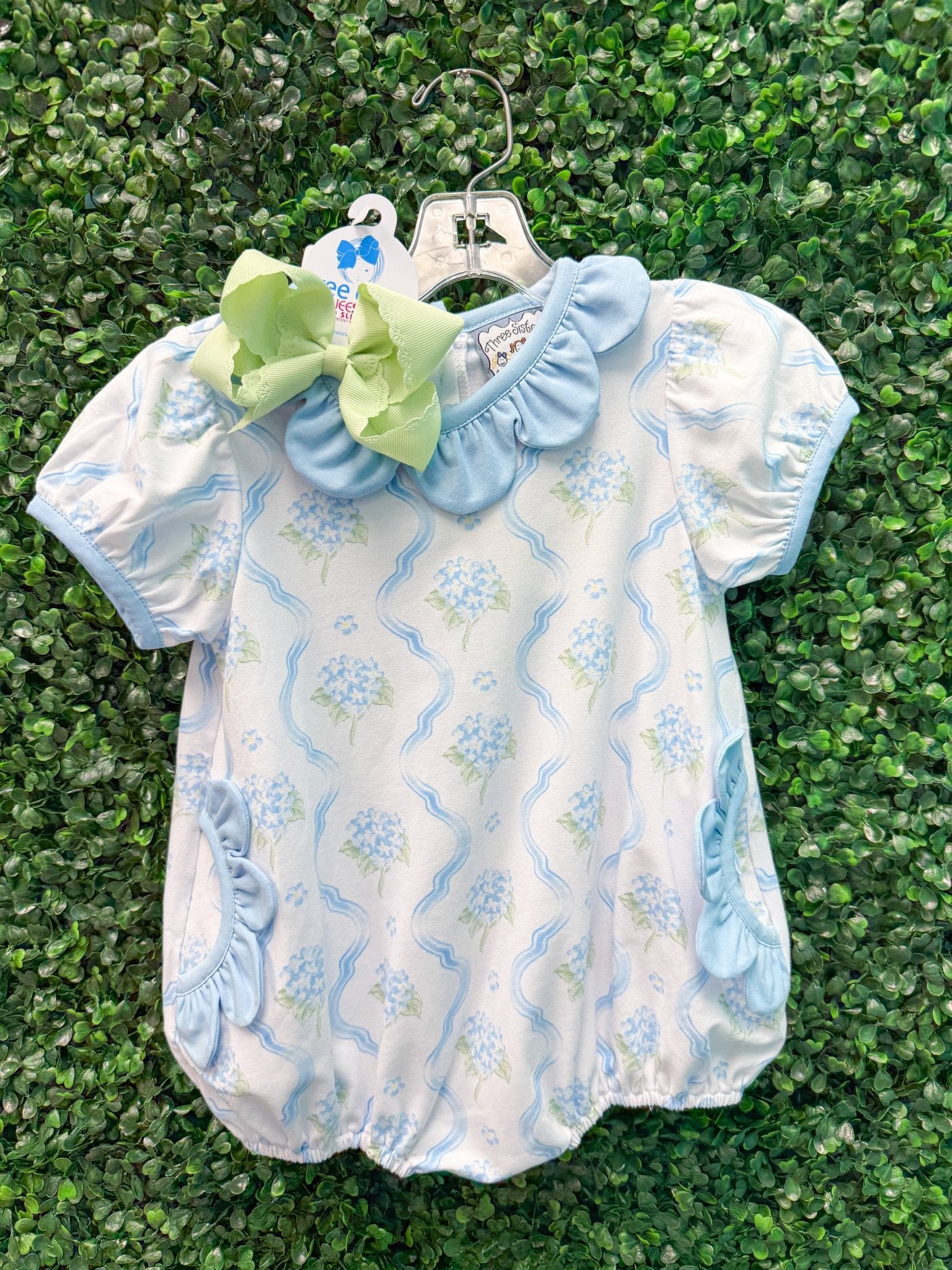 Blue Hydrangea Bubble Girls Bubbles + Rompers Three Sisters