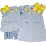 Blue Knit Stripe A-Line Dress - Daisies Girls Play Dresses Claire & Charlie